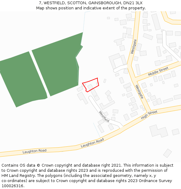 7, WESTFIELD, SCOTTON, GAINSBOROUGH, DN21 3LX: Location map and indicative extent of plot