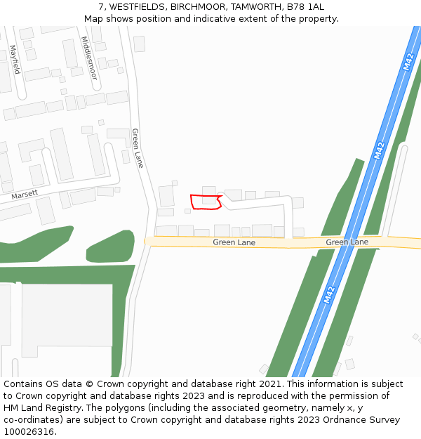 7, WESTFIELDS, BIRCHMOOR, TAMWORTH, B78 1AL: Location map and indicative extent of plot