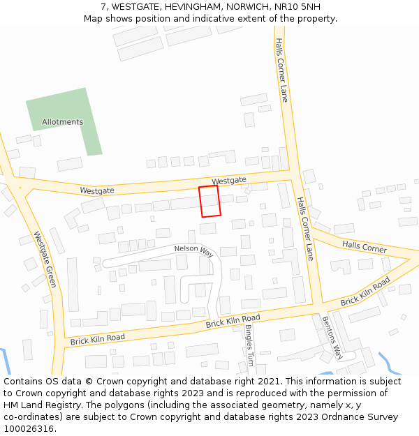 7, WESTGATE, HEVINGHAM, NORWICH, NR10 5NH: Location map and indicative extent of plot
