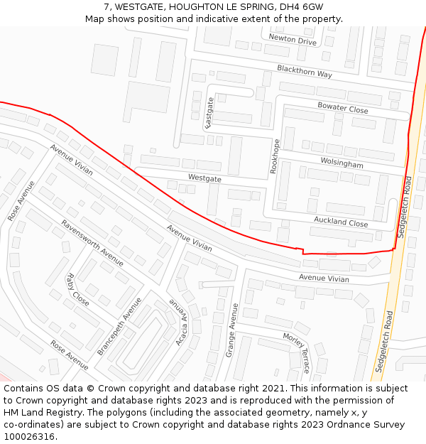 7, WESTGATE, HOUGHTON LE SPRING, DH4 6GW: Location map and indicative extent of plot