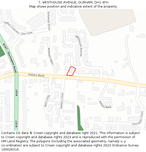 7, WESTHOUSE AVENUE, DURHAM, DH1 4FH: Location map and indicative extent of plot