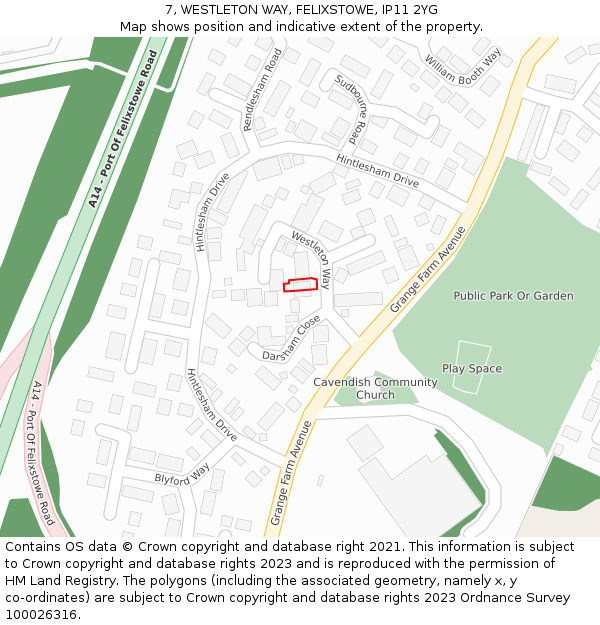 7, WESTLETON WAY, FELIXSTOWE, IP11 2YG: Location map and indicative extent of plot