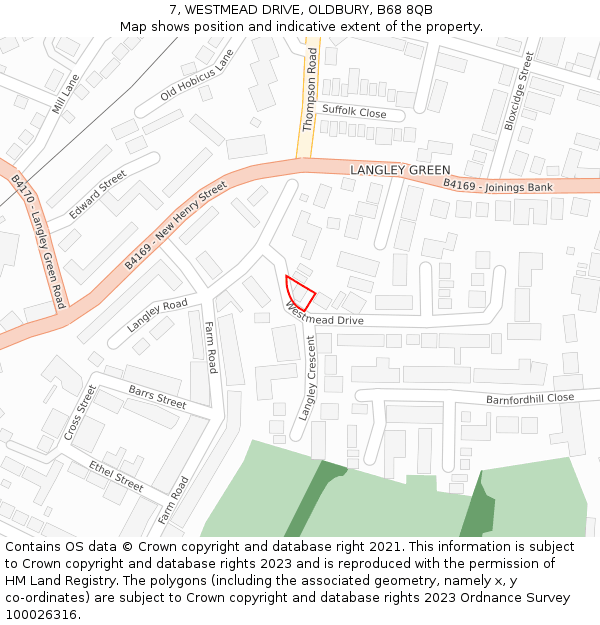 7, WESTMEAD DRIVE, OLDBURY, B68 8QB: Location map and indicative extent of plot