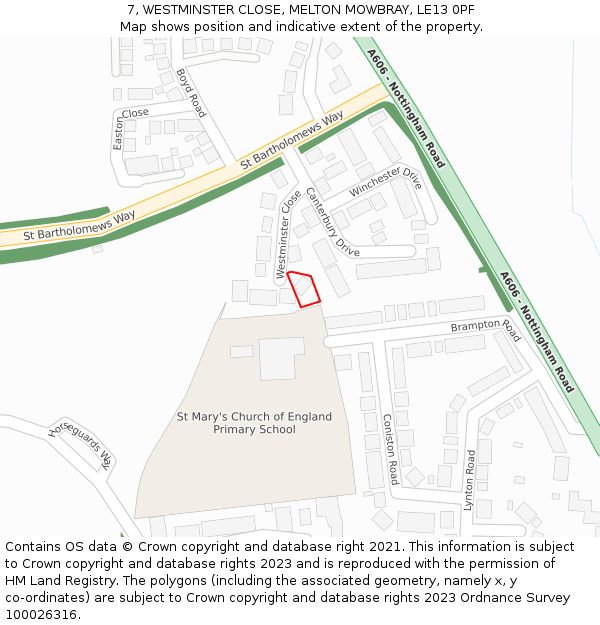 7, WESTMINSTER CLOSE, MELTON MOWBRAY, LE13 0PF: Location map and indicative extent of plot