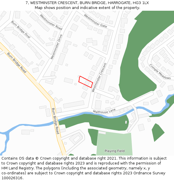 7, WESTMINSTER CRESCENT, BURN BRIDGE, HARROGATE, HG3 1LX: Location map and indicative extent of plot