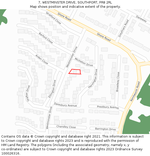 7, WESTMINSTER DRIVE, SOUTHPORT, PR8 2RL: Location map and indicative extent of plot