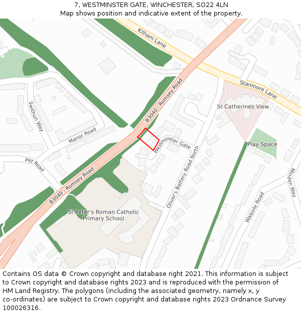 7, WESTMINSTER GATE, WINCHESTER, SO22 4LN: Location map and indicative extent of plot