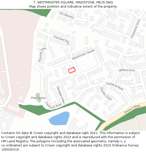 7, WESTMINSTER SQUARE, MAIDSTONE, ME16 0WQ: Location map and indicative extent of plot