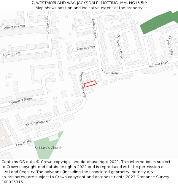 7, WESTMORLAND WAY, JACKSDALE, NOTTINGHAM, NG16 5LY: Location map and indicative extent of plot