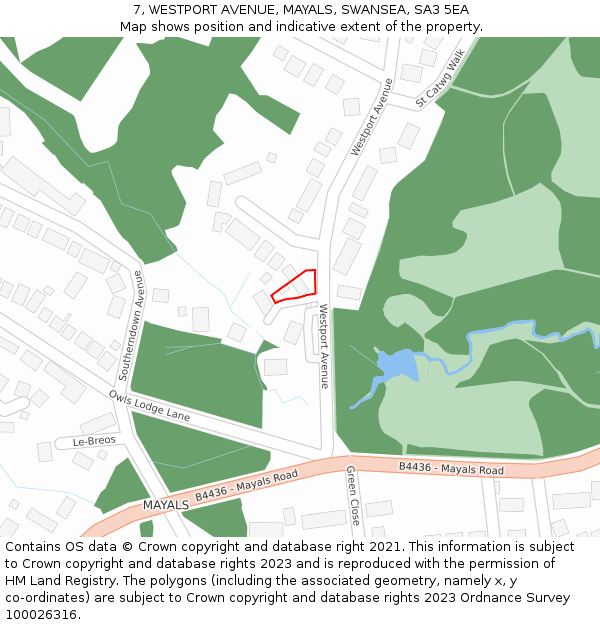 7, WESTPORT AVENUE, MAYALS, SWANSEA, SA3 5EA: Location map and indicative extent of plot