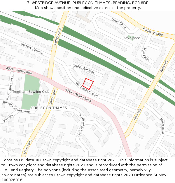 7, WESTRIDGE AVENUE, PURLEY ON THAMES, READING, RG8 8DE: Location map and indicative extent of plot