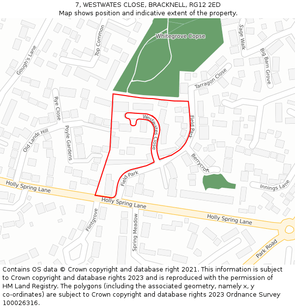 7, WESTWATES CLOSE, BRACKNELL, RG12 2ED: Location map and indicative extent of plot