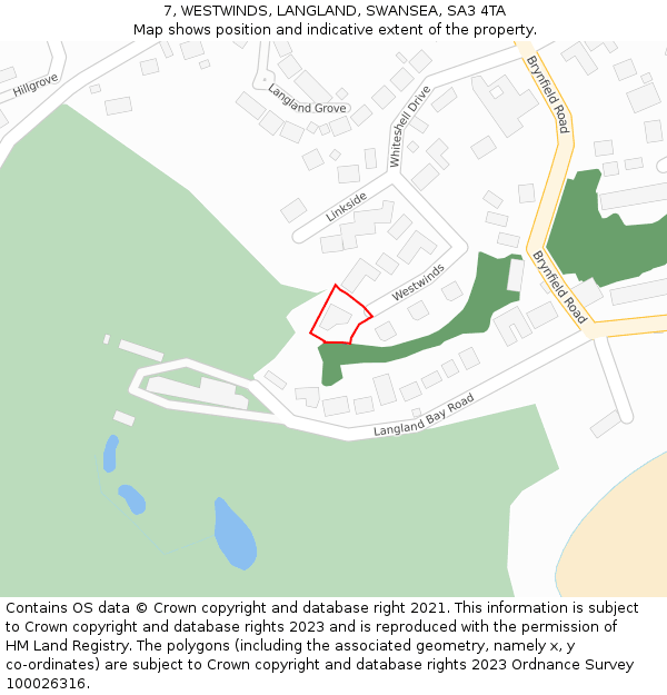 7, WESTWINDS, LANGLAND, SWANSEA, SA3 4TA: Location map and indicative extent of plot