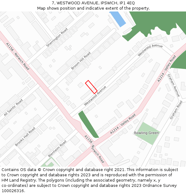 7, WESTWOOD AVENUE, IPSWICH, IP1 4EQ: Location map and indicative extent of plot