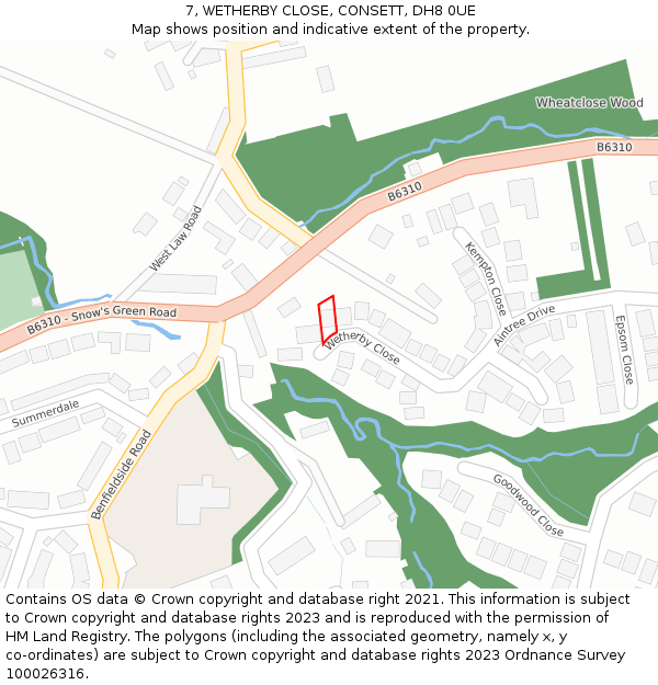 7, WETHERBY CLOSE, CONSETT, DH8 0UE: Location map and indicative extent of plot