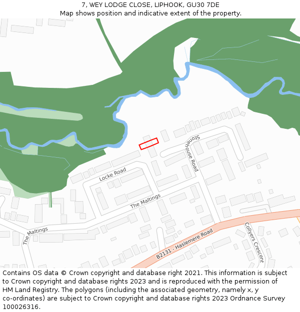 7, WEY LODGE CLOSE, LIPHOOK, GU30 7DE: Location map and indicative extent of plot