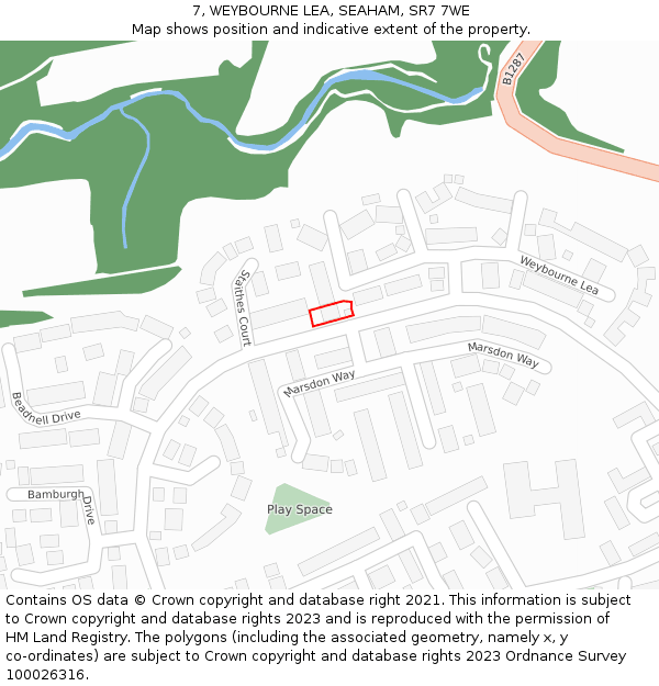 7, WEYBOURNE LEA, SEAHAM, SR7 7WE: Location map and indicative extent of plot