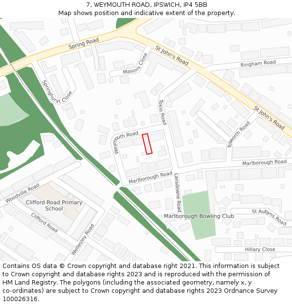 7, WEYMOUTH ROAD, IPSWICH, IP4 5BB: Location map and indicative extent of plot