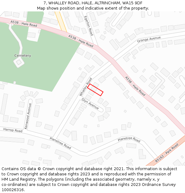 7, WHALLEY ROAD, HALE, ALTRINCHAM, WA15 9DF: Location map and indicative extent of plot