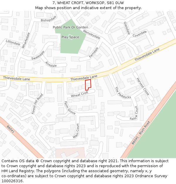 7, WHEAT CROFT, WORKSOP, S81 0UW: Location map and indicative extent of plot