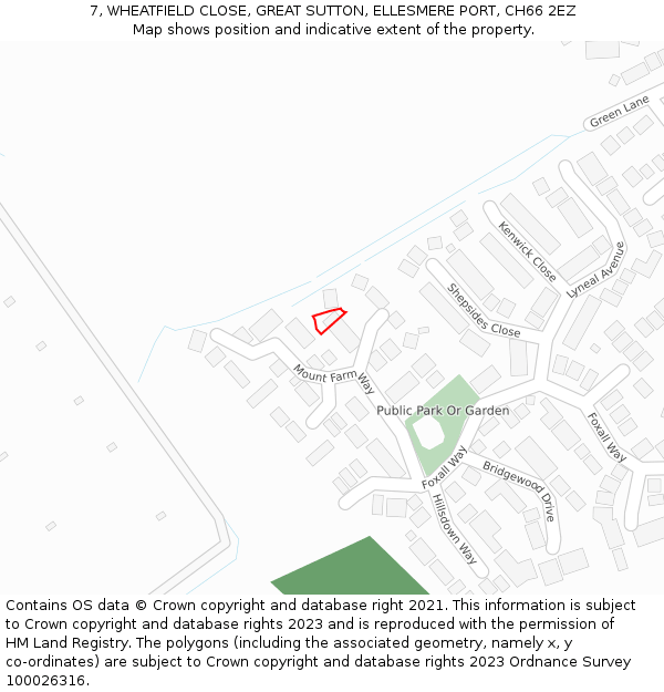 7, WHEATFIELD CLOSE, GREAT SUTTON, ELLESMERE PORT, CH66 2EZ: Location map and indicative extent of plot
