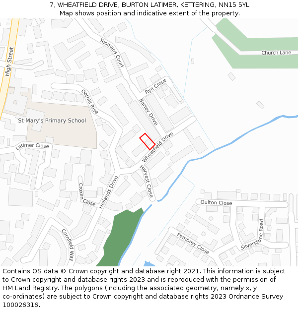 7, WHEATFIELD DRIVE, BURTON LATIMER, KETTERING, NN15 5YL: Location map and indicative extent of plot
