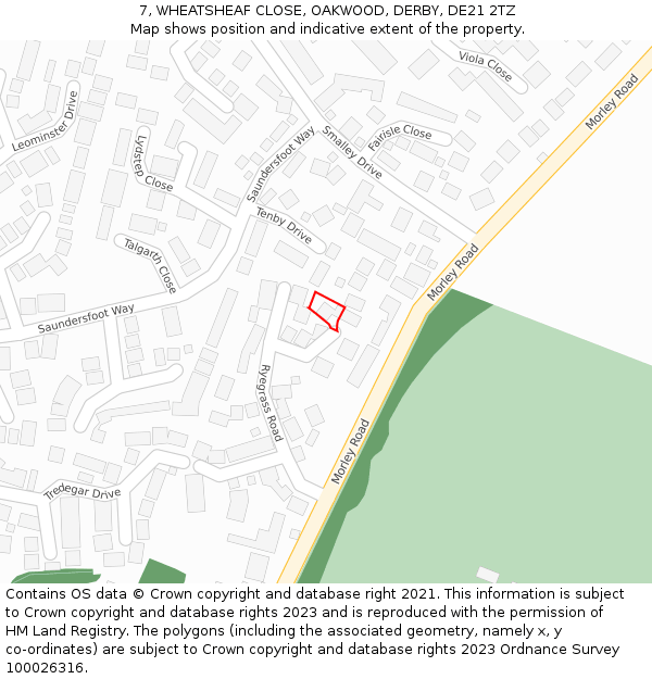 7, WHEATSHEAF CLOSE, OAKWOOD, DERBY, DE21 2TZ: Location map and indicative extent of plot