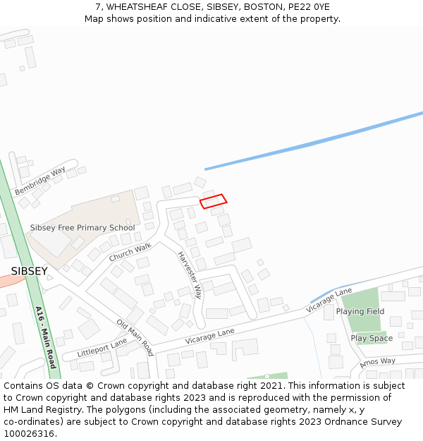 7, WHEATSHEAF CLOSE, SIBSEY, BOSTON, PE22 0YE: Location map and indicative extent of plot