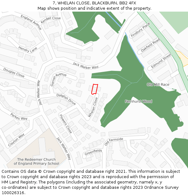 7, WHELAN CLOSE, BLACKBURN, BB2 4FX: Location map and indicative extent of plot