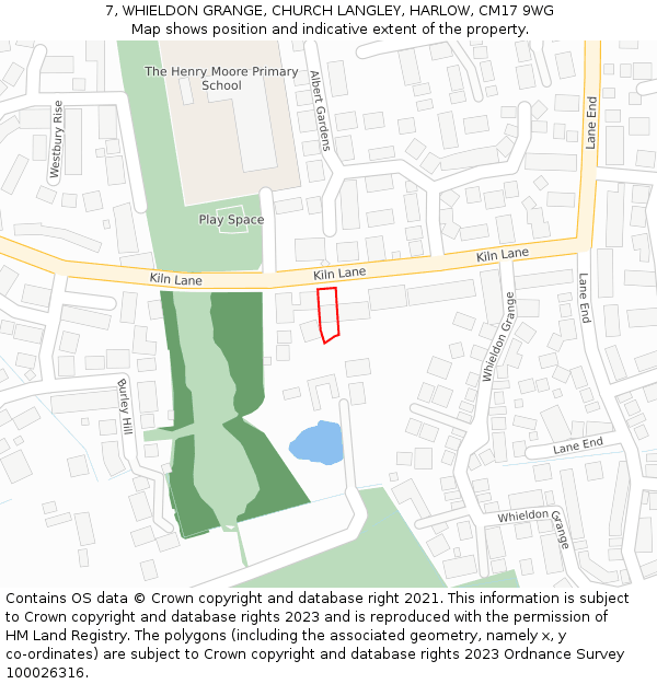 7, WHIELDON GRANGE, CHURCH LANGLEY, HARLOW, CM17 9WG: Location map and indicative extent of plot