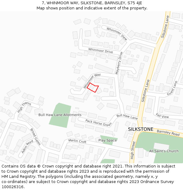 7, WHINMOOR WAY, SILKSTONE, BARNSLEY, S75 4JE: Location map and indicative extent of plot