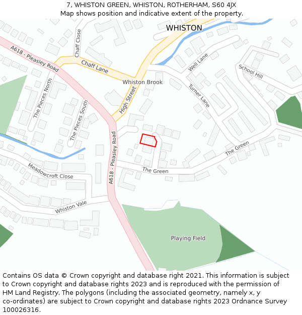 7, WHISTON GREEN, WHISTON, ROTHERHAM, S60 4JX: Location map and indicative extent of plot