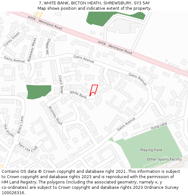 7, WHITE BANK, BICTON HEATH, SHREWSBURY, SY3 5AY: Location map and indicative extent of plot