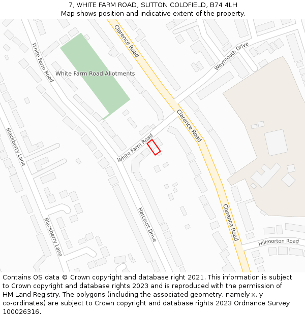 7, WHITE FARM ROAD, SUTTON COLDFIELD, B74 4LH: Location map and indicative extent of plot