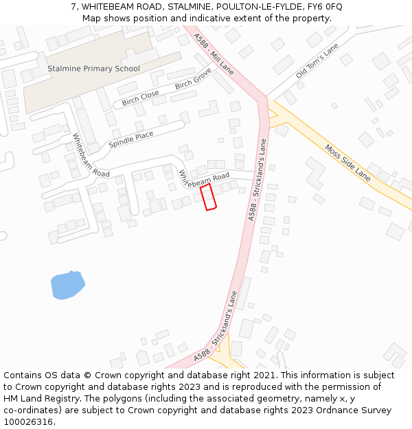 7, WHITEBEAM ROAD, STALMINE, POULTON-LE-FYLDE, FY6 0FQ: Location map and indicative extent of plot