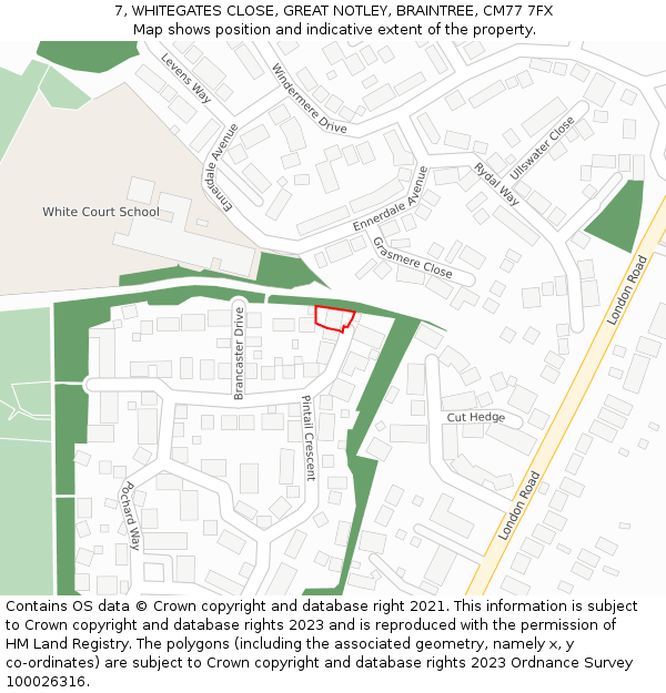 7, WHITEGATES CLOSE, GREAT NOTLEY, BRAINTREE, CM77 7FX: Location map and indicative extent of plot