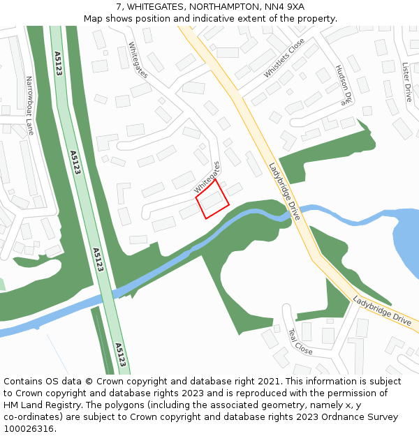 7, WHITEGATES, NORTHAMPTON, NN4 9XA: Location map and indicative extent of plot