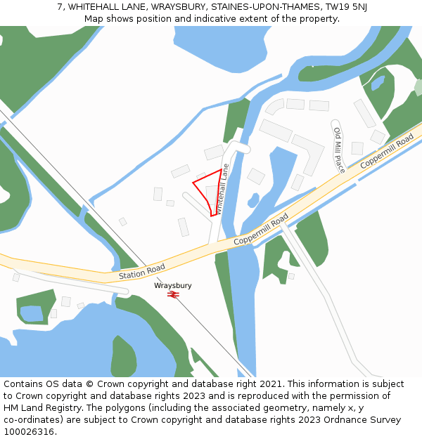 7, WHITEHALL LANE, WRAYSBURY, STAINES-UPON-THAMES, TW19 5NJ: Location map and indicative extent of plot
