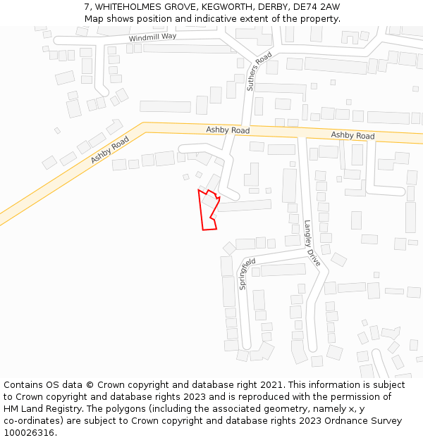 7, WHITEHOLMES GROVE, KEGWORTH, DERBY, DE74 2AW: Location map and indicative extent of plot