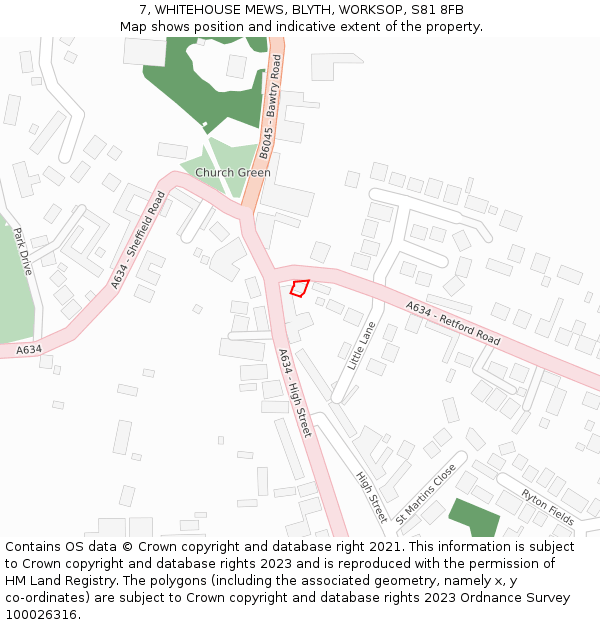 7, WHITEHOUSE MEWS, BLYTH, WORKSOP, S81 8FB: Location map and indicative extent of plot