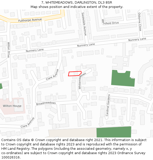 7, WHITEMEADOWS, DARLINGTON, DL3 8SR: Location map and indicative extent of plot
