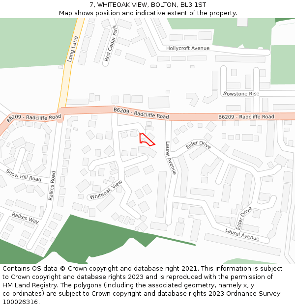 7, WHITEOAK VIEW, BOLTON, BL3 1ST: Location map and indicative extent of plot