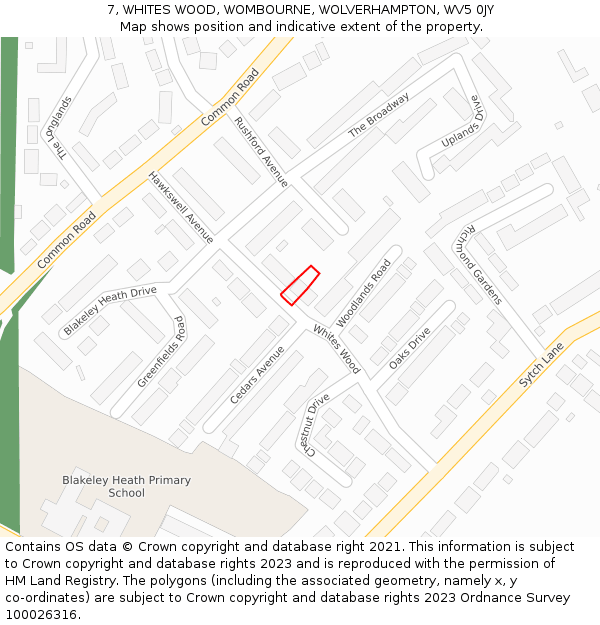 7, WHITES WOOD, WOMBOURNE, WOLVERHAMPTON, WV5 0JY: Location map and indicative extent of plot