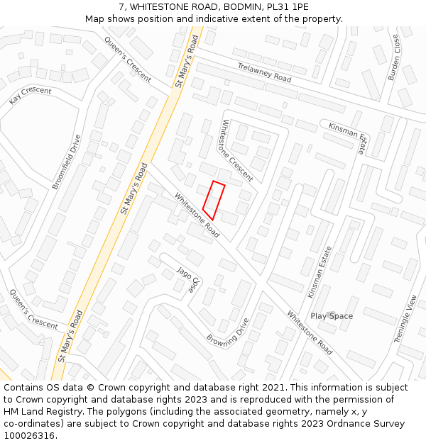 7, WHITESTONE ROAD, BODMIN, PL31 1PE: Location map and indicative extent of plot