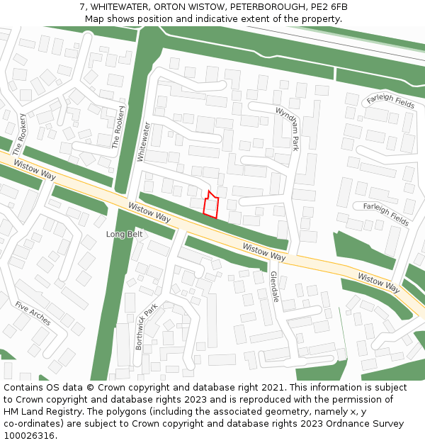 7, WHITEWATER, ORTON WISTOW, PETERBOROUGH, PE2 6FB: Location map and indicative extent of plot