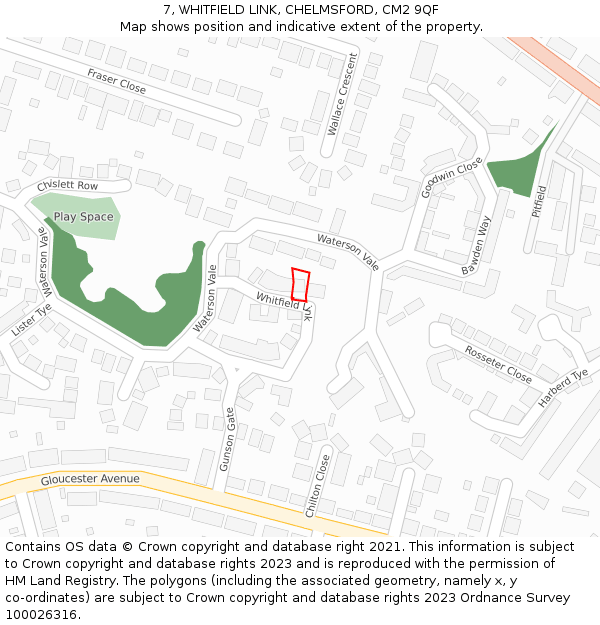 7, WHITFIELD LINK, CHELMSFORD, CM2 9QF: Location map and indicative extent of plot