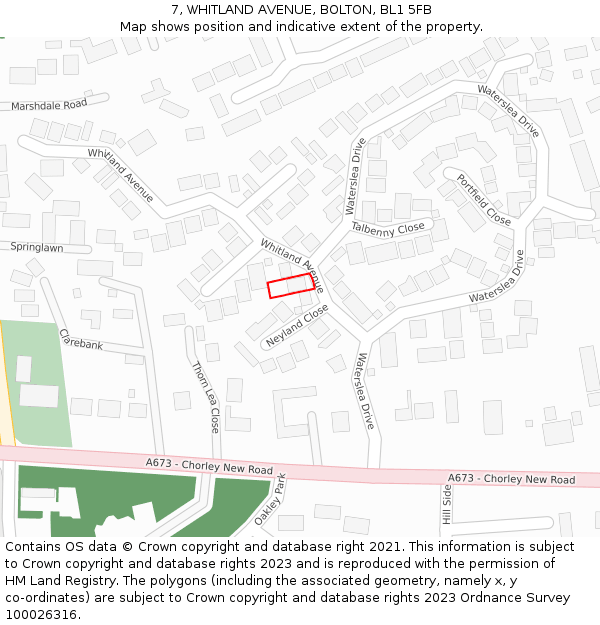 7, WHITLAND AVENUE, BOLTON, BL1 5FB: Location map and indicative extent of plot