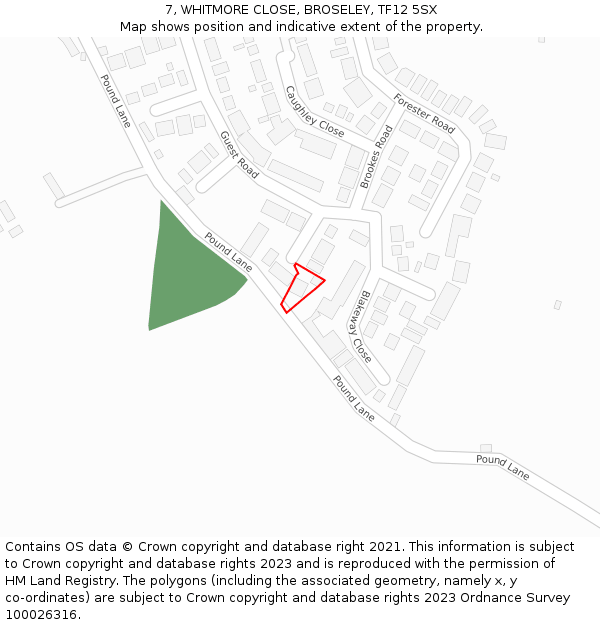 7, WHITMORE CLOSE, BROSELEY, TF12 5SX: Location map and indicative extent of plot