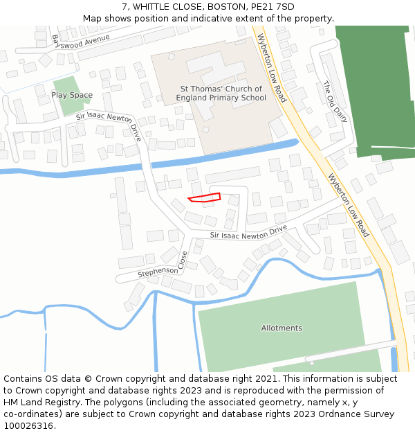 7, WHITTLE CLOSE, BOSTON, PE21 7SD: Location map and indicative extent of plot