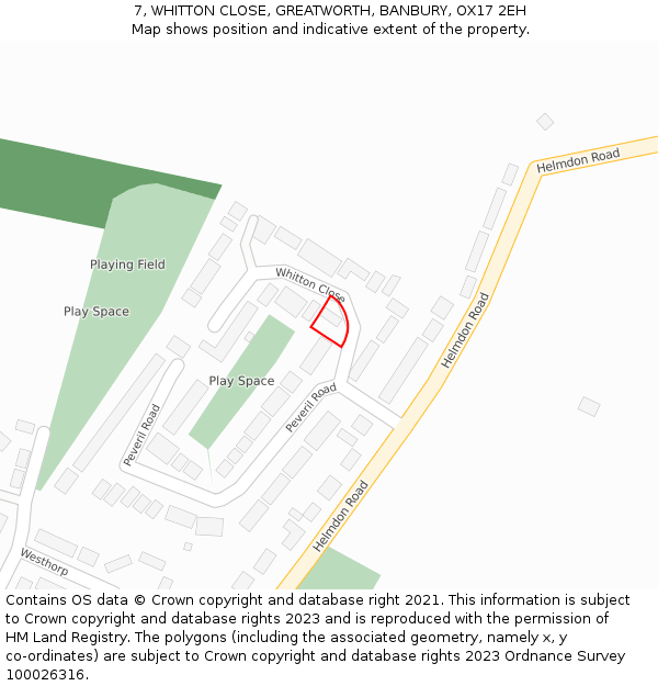 7, WHITTON CLOSE, GREATWORTH, BANBURY, OX17 2EH: Location map and indicative extent of plot